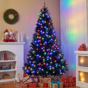 6FT Pre-Lit Black Artificial Hinged Christmas Tree, Holiday Spruce Xmas Tree Wit